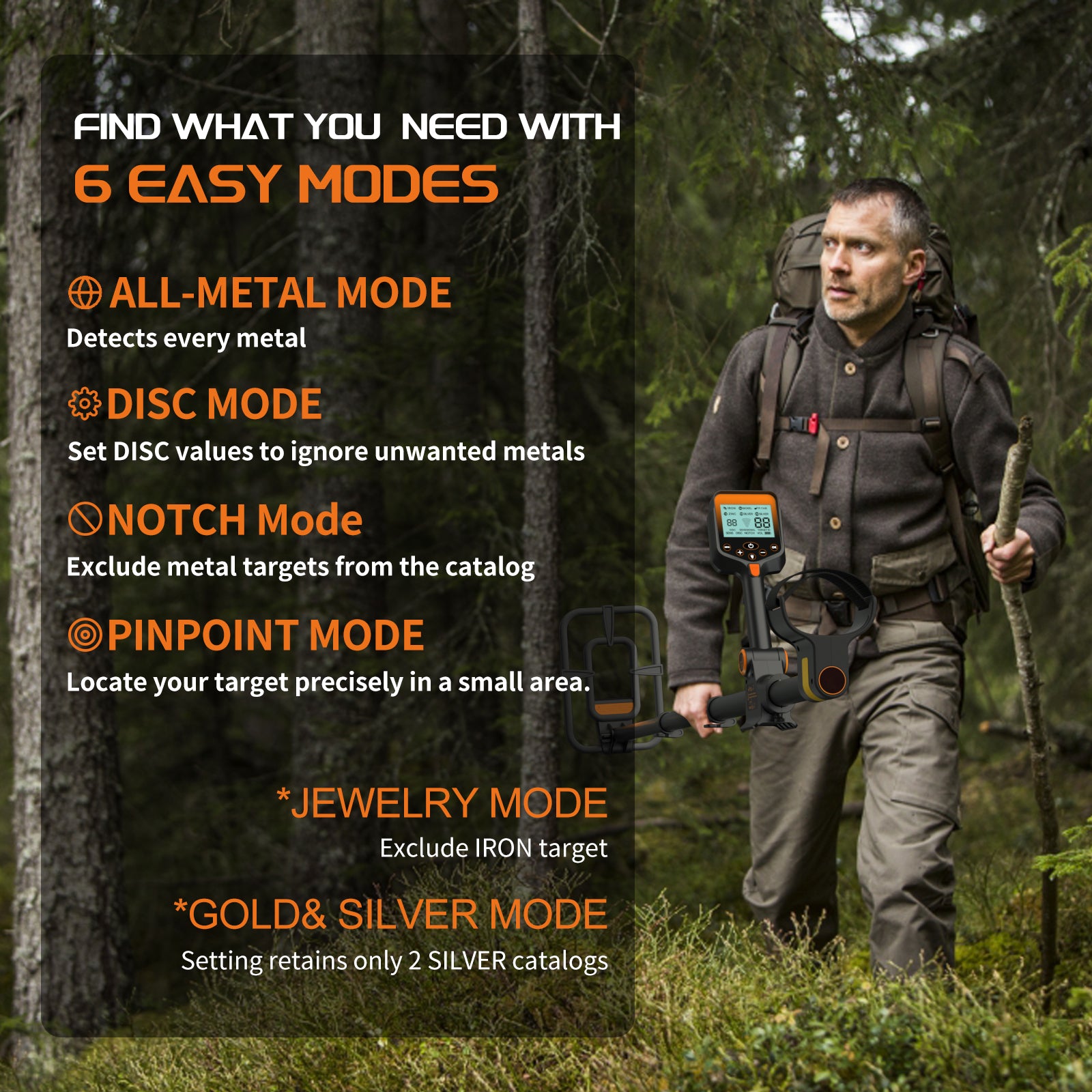 ANEKEN Professional Metal Detector - Waterproof, Foldable, High Accuracy, Rechargeable, Includes Carry Bag & Shovel