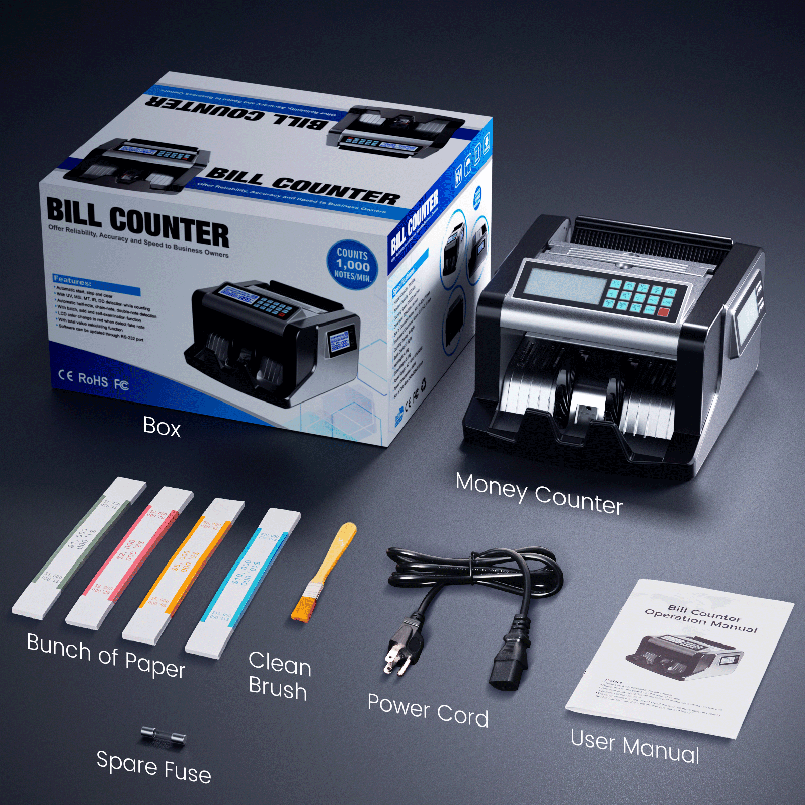 Aneken Money Counter Machinewith Value Count, Dollar, Euro UV/MG/IR/DD Counterfeit Detection, Single Denomination Bill Counter