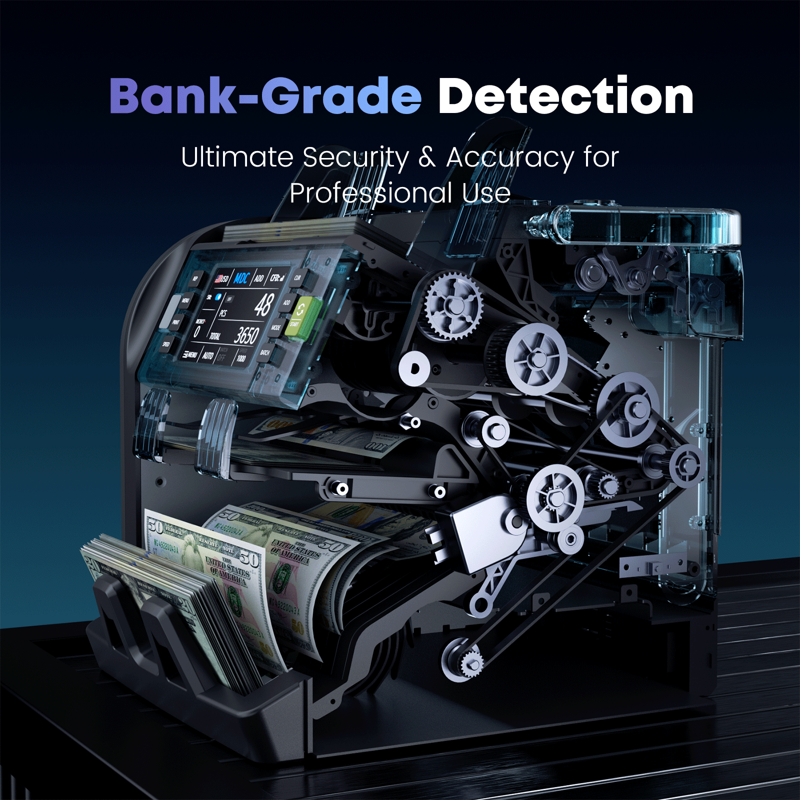 Aneken Ultra 2-Pocket Money Counter Machine Mixed Denomination with Built-in Printer, Multi-Currency Counter with Touch Screen, Bank-Grade Money Sorter with 2 CIS/UV/MG/IR/DD/DBL/HLF/CHN