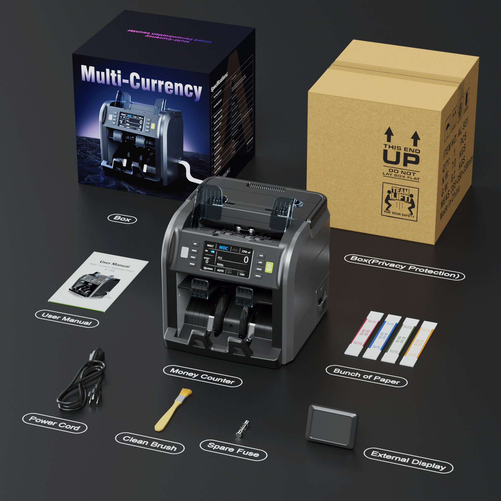 Aneken Ultra 2-Pocket Money Counter Machine Mixed Denomination with Built-in Printer, Multi-Currency Counter with Touch Screen, Bank-Grade Money Sorter with 2 CIS/UV/MG/IR/DD/DBL/HLF/CHN