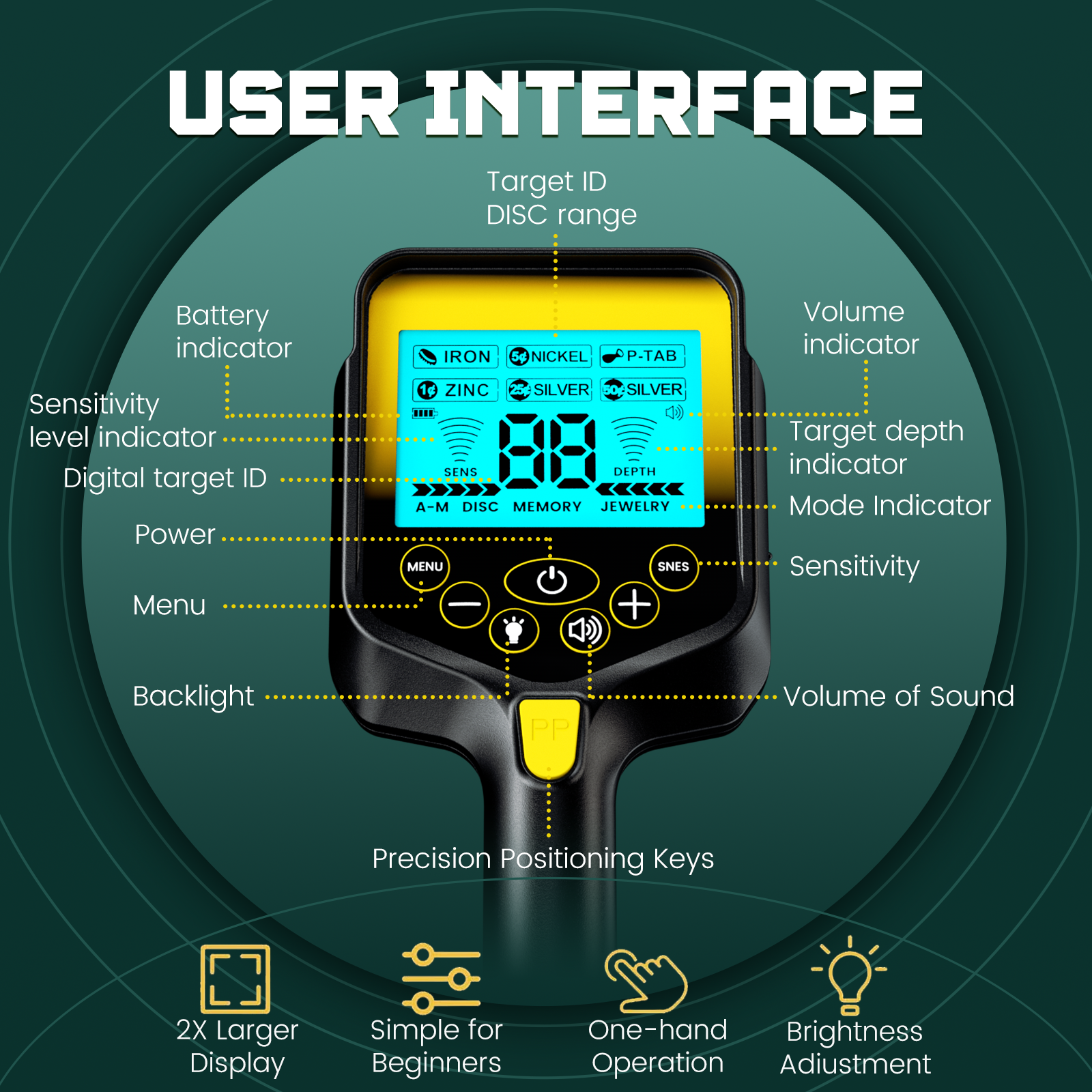 Metal Detector for Adults Professional, Up to 20 Hours of Extended Runtime, Adjustable Retractable Foldable Metal Detector Waterproof High Accuracy Gold Detector, Backlit LCD Display