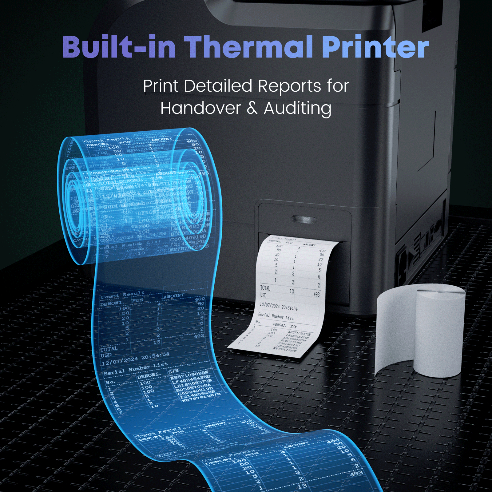 Aneken Ultra 2-Pocket Money Counter Machine Mixed Denomination with Built-in Printer, Multi-Currency Counter with Touch Screen, Bank-Grade Money Sorter with 2 CIS/UV/MG/IR/DD/DBL/HLF/CHN